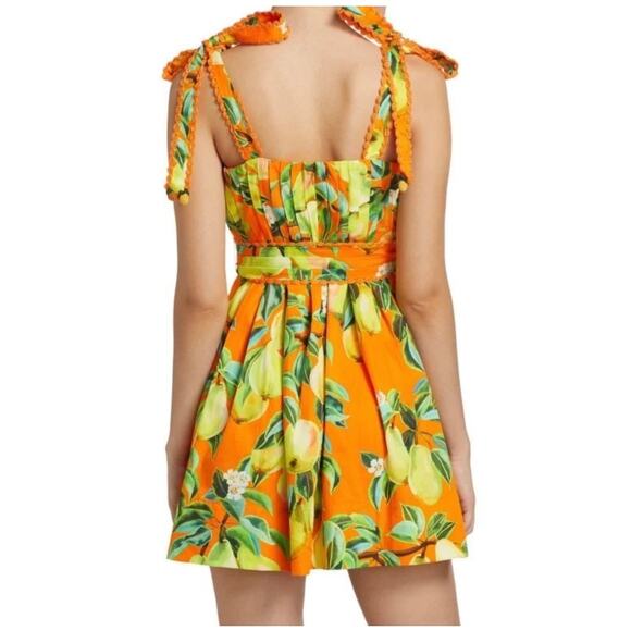 NWT Farm Rio Orange Chic Pears 100% Organic Cotton Mini Dress Belted S Retro - Picture 3 of 14